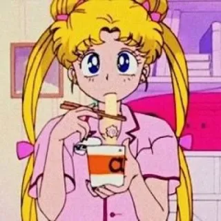 🌙 Sailor Moon Anime, Cartoon, Meisje, Eten, Noedels, Sailor Moon telegram sticker