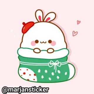 ❤️ @marjansticker кролик, зайчик, рождество, наклейка, милый, мультфильм, носок, сердечки, берет telegram sticker
