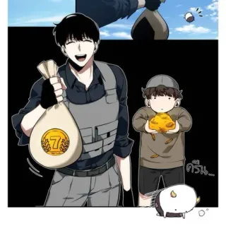 💰 manhwa, money, bag, characters, fantasy whatsapp sticker