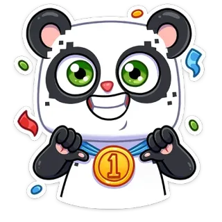 🥇 panda, médaille, première place, dessin animé, fête, animal whatsapp sticker