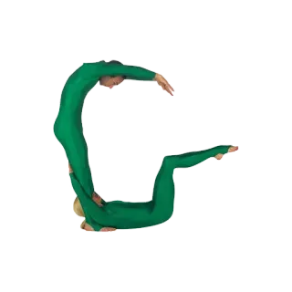 😩 Acrobaties, Lettre humaine, Costume vert, Art performance, Body art, Gymnastique, Flexible whatsapp sticker