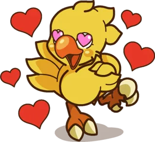 😍 Chocobo โชโคโบะ, ไฟนอลแฟนตาซี, ความรัก, หัวใจ, น่ารัก, นกสีเหลือง telegram sticker