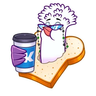 ☕️ птица, сэндвич, кофе, очки, милый, мультфильм telegram sticker