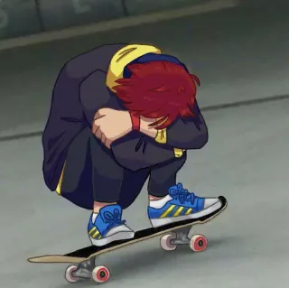 😔 Anime, Skate, Triste, Cabelo ruivo, Moletom com capuz, Andar de skate telegram sticker