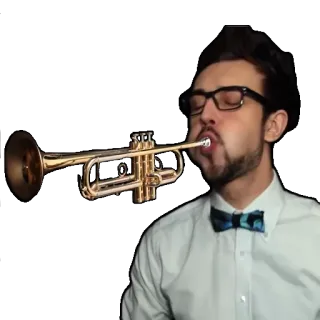🎺 trompete, música, instrumento, músico, homem, óculos, gravata borboleta telegram sticker