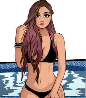 👙 mujer, bikini, traje de baño, piscina, dibujos animados, ilustración telegram sticker
