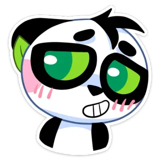 ☹️ Panda, Dessin animé, Animal, Autocollant, Yeux verts, Illustration telegram sticker