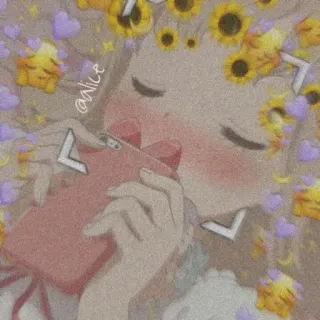 🖤 @alice Anime, Fille, Tournesols, Coeurs, Rougir, Téléphone telegram sticker