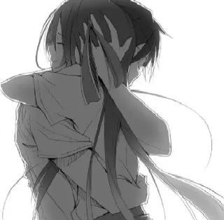 😔 Anime, Câlin, Amitié, Triste, Monochrome telegram sticker