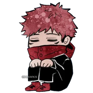 😴 @HAWKS Cartoon, Anime, Chibi, Sitzend, Rot, Charakter telegram sticker
