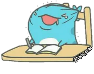 😴 @Sigilo_packs 만화, 파란색, 글쓰기, 공부, 테이블, 의자 telegram sticker