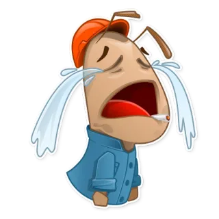 😩 Kreskówka, Smutny, Płaczący, Papieros, Antropomorficzny, Pies, Kapelusz telegram sticker