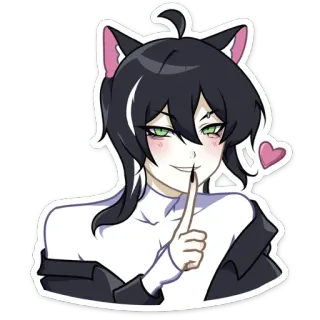 🤫 アニメ, マンガ, 猫耳, デジタルアート, 可愛い, ニヤリ, イラスト, ハート telegram sticker