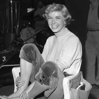 ➿ Doris Day atriz, retrato, vintage, sorrindo, preto e branco, entretenimento telegram sticker