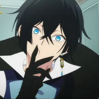 📸 Anime, Karakter, Mata biru, Rambut hitam, Tangan bersarung tangan, Ssst, Anting jam pasir, Kartun telegram sticker