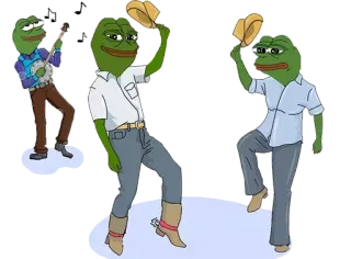 📎 Pepe the Frog Pepe la Rana, rana de dibujos animados, vaquero, sombrero, música, banjo whatsapp sticker