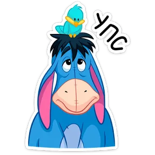 😬 Eeyore yng Bourriquet, Winnie l'ourson, dessin animé, âne bleu, oiseau whatsapp sticker