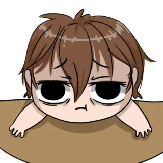 😞 kreskówka, smutny, wyczerpany, zmęczony, brązowe włosy, postać z kreskówki whatsapp sticker