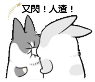 😤 又閃！人渣! kreskówka, zwierzęta, kot, królik, pocałunek, słodkie telegram sticker