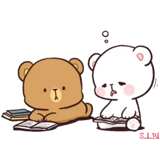 🥴 熊, 学习, 书, 可爱, 卡通, 牛奶, 摩卡, 卡哇伊 telegram sticker