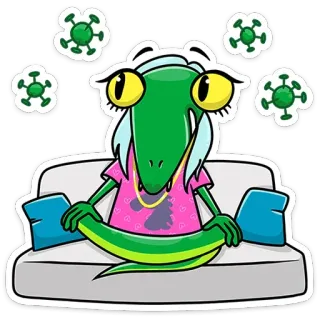 🦠 Desenho animado, Réptil, Antropomórfico, Lagarto, Vírus, Sofá, Relaxado telegram sticker