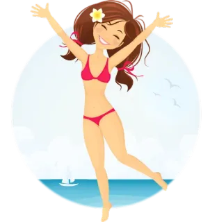 🤗 Frau, Bikini, Strand, Meer, Cartoon, fröhlich whatsapp sticker