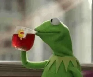 😐 Kermit the Frog kermit, frog, tea, puppet, muppet, sipping tea telegram sticker