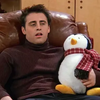 🧐 Joey Tribbiani Friends Joey Tribbiani, pingouin, peluche, télévision, Friends whatsapp sticker