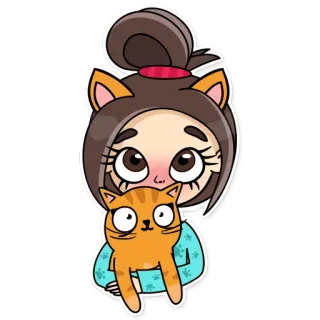😳 Cartone animato, Gatto, Ragazza, Carino, Animale, Animale domestico telegram sticker