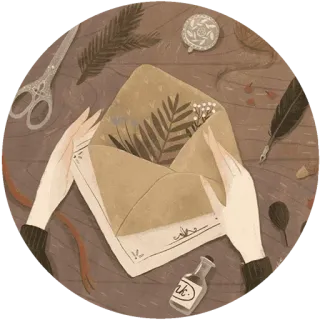 ✉ Ink Brief, Umschlag, Tinte, Vintage, Blumen, Farn, Feder, Basteln, Illustration whatsapp sticker