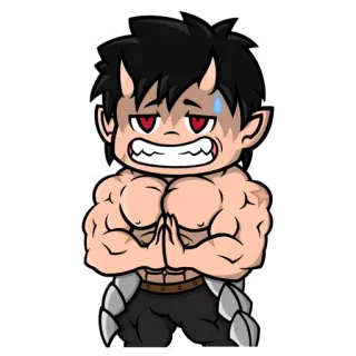 🙏 demonio, anime, personaje, dibujo animado, músculo, cuernos whatsapp sticker