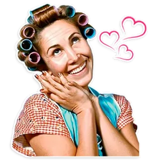 😍 dona de casa, amor, sorriso, bobes, retrô, vintage whatsapp sticker