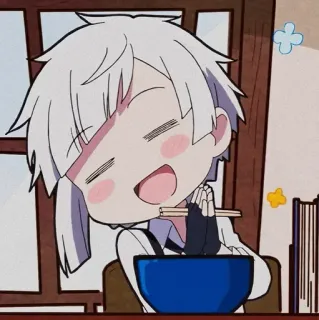 💛 Atsushi Nakajima Bungo Stray Dogs Anime, Chibi, Nourriture, Manger, Personnage, Bungo Stray Dogs telegram sticker