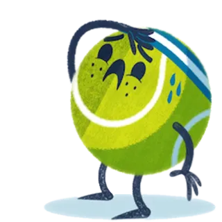 😓 pelota de tenis, triste, personaje, dibujos animados, deportes, ilustración telegram sticker