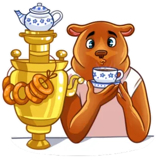 ☕ bear, tea, samovar, bagels, russian, cartoon telegram sticker