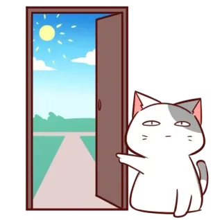 😸 แมว, ประตู, การ์ตูน, แปลกประหลาด, น่ารัก, คำทักทาย, คำเชิญ whatsapp sticker