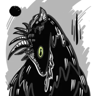 😌 ไก่, ขาวดำ, นก, ภาพประกอบ, สัตว์ telegram sticker