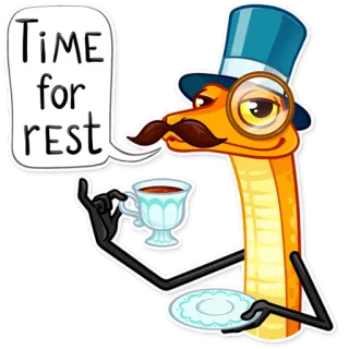 ☕️ Time for rest cobra, descanso, chá, monóculo, cartola telegram sticker