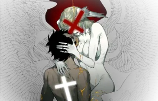 ♥️ angel, cross, kiss, wings, religious imagery, art telegram sticker