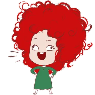 😅 Мультик, Персонаж, Рыжие волосы, Кудрявые волосы, Весёлый, Платье telegram sticker