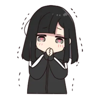 🦄 garota anime, fofa, chibi, implorando, cabelo preto, desenho animado telegram sticker