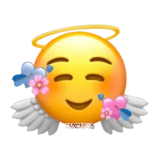 😇 絵文字, 天使, 天使の輪, 翼, 花, かわいい telegram sticker