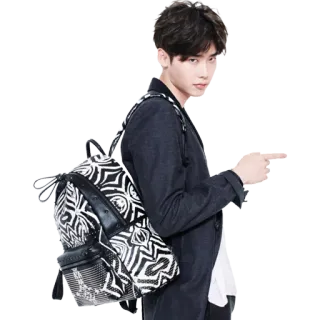 👨 coréen, acteur, homme, sac à dos, pointant telegram sticker
