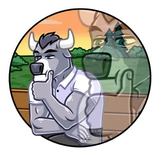 🤔 황소, 만화, 좋아요, 승인, 동물, 스티커 telegram sticker
