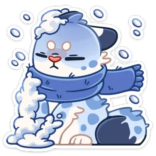 🥶 สัตว์, แมว, หิมะ, ฤดูหนาว, ผ้าพันคอ, น่ารัก, สีน้ำเงิน whatsapp sticker