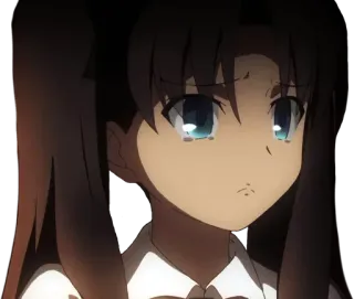 😢 Rin Tohsaka Fate/stay night Anime, Chica, Pelo castaño, Coletas, Llorando, Triste, Rin Tohsaka, Fate/stay night whatsapp sticker