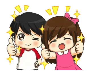 👍 kreskówka, kciuk w górę, słodkie, para, iskierki, pozytywne, kawaii, miłość telegram sticker