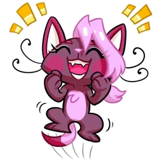 😄 кот, мультфильм, счастливый, прыгающий, розовый, фиолетовый, милый whatsapp sticker
