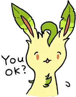 👍 Leafeon Pokemon You ok? покемон, лифеон, травяной тип, милый, вопрос telegram sticker