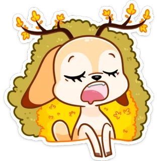 🥱 adesivo, veado, fofo, animal, desenho animado, outono, folhas whatsapp sticker
